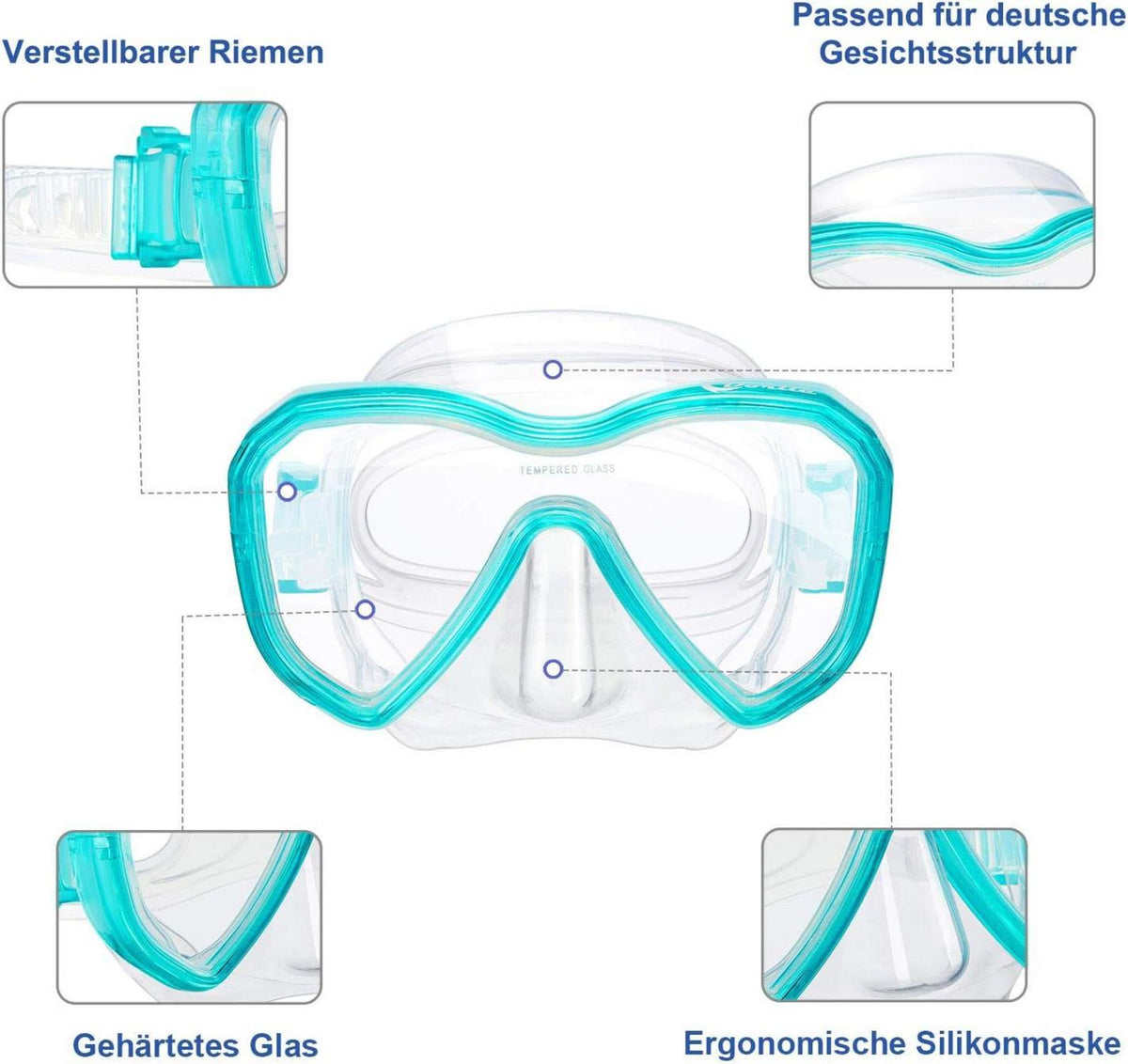 Kinder Tauchmaske Anti-Fog Schnorchelbrille Grün