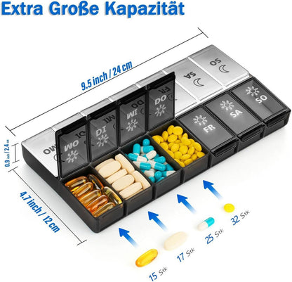 Tablettenbox 7 Tage XL Medikamentendispenser Vitamine White