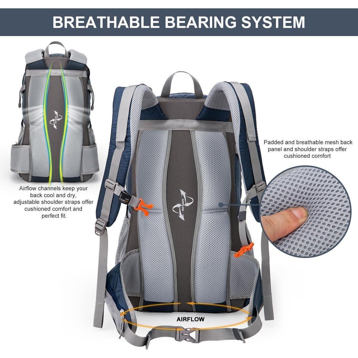 40L Trekkingrucksack Blau Orange - Outdoor Rucksack für Wandern & Reisen