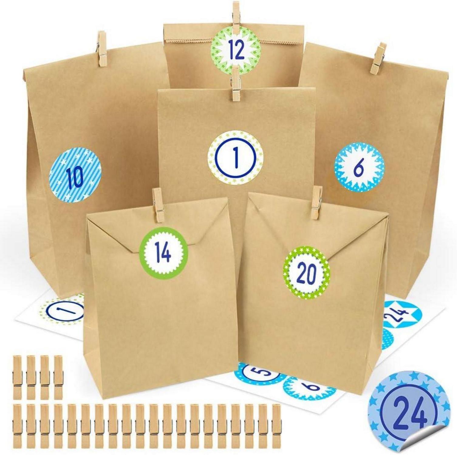 Adventskalender Kraftpapiertüten DIY Bastelset mit Zahlen und Klammern