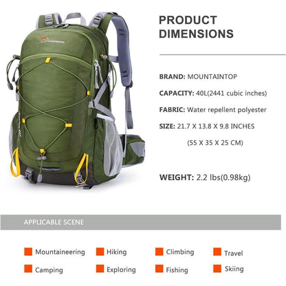 Trekkingrucksack 40L mit vielen Fächern, Armeegrün