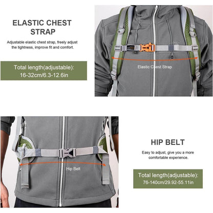 Trekkingrucksack 40L mit vielen Fächern, Armeegrün