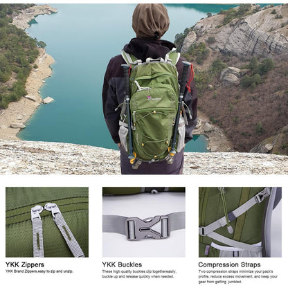 Trekkingrucksack 40L mit vielen Fächern, Armeegrün