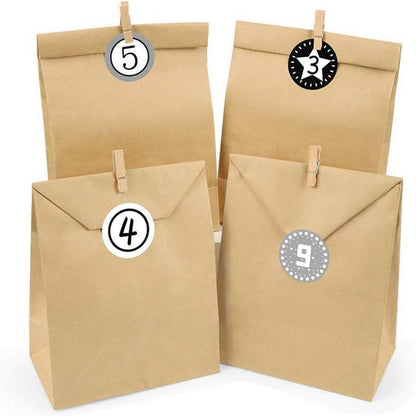Adventskalender zum Befüllen, 24 Kraftpapiertüten Schwarz