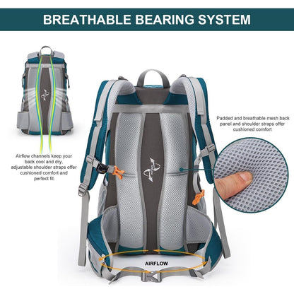 Trekkingrucksack 40L mit vielen Fächern, blaugrün