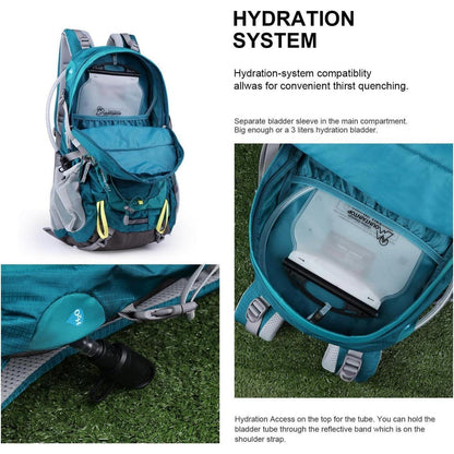 Trekkingrucksack 40L mit vielen Fächern, blaugrün