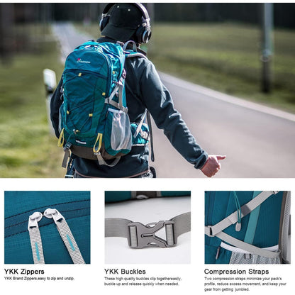 Trekkingrucksack 40L mit vielen Fächern, blaugrün