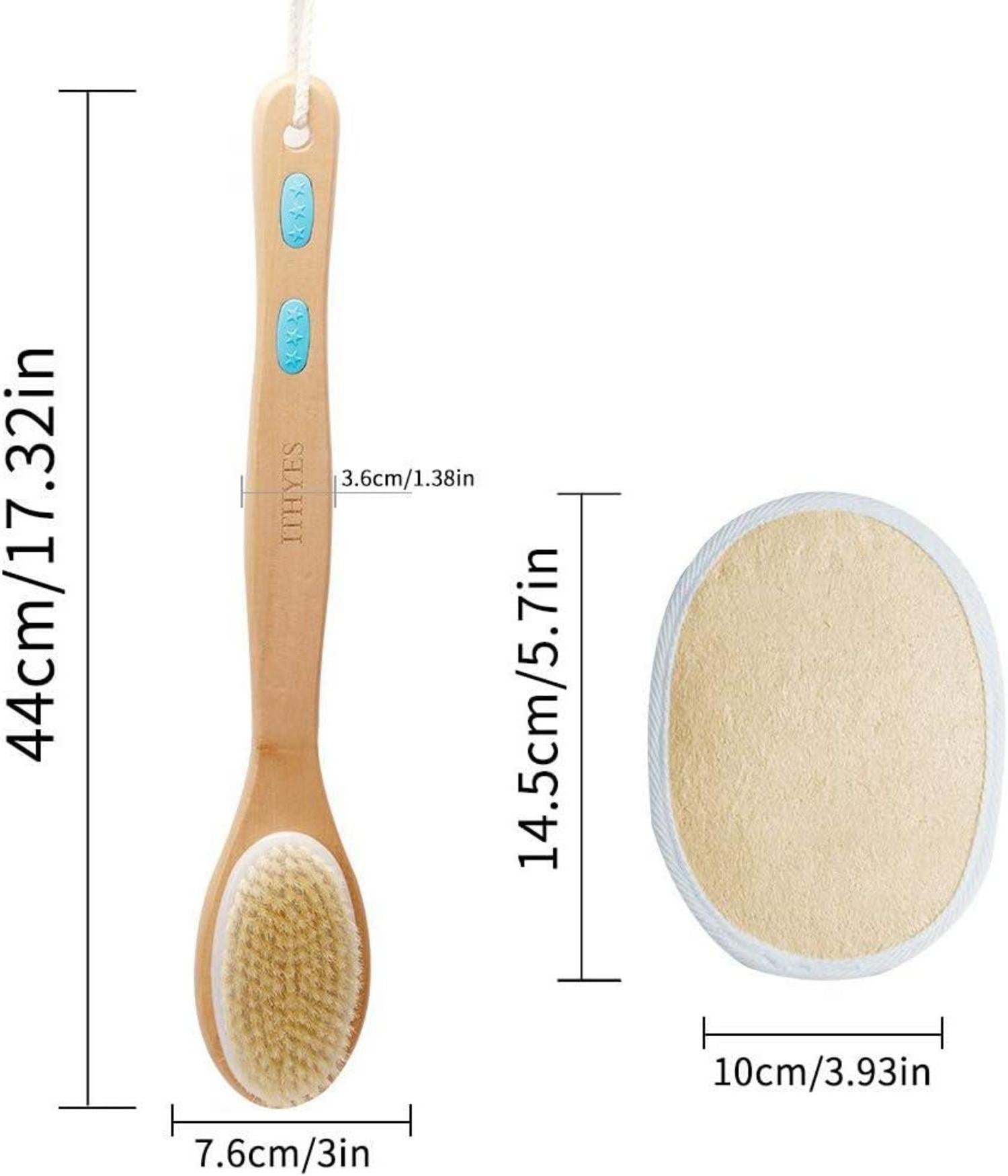 Duschbürste aus Luffa und Holz, mit weichen und steifen