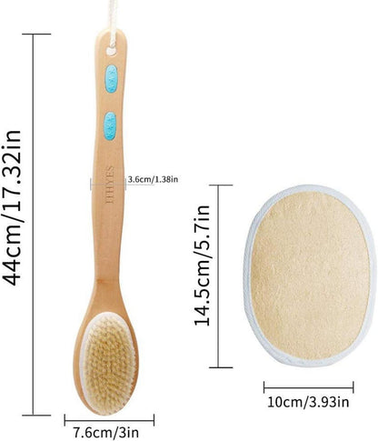 Duschbürste aus Luffa und Holz, mit weichen und steifen