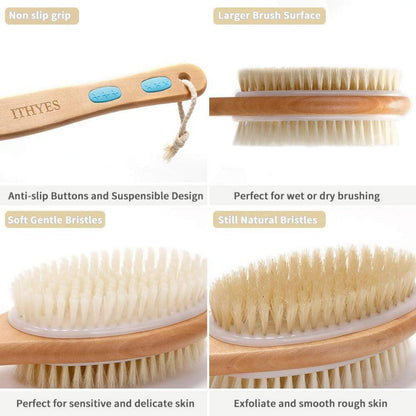 Duschbürste mit Naturborsten und Luffa, Langgriff, Doppelseitig