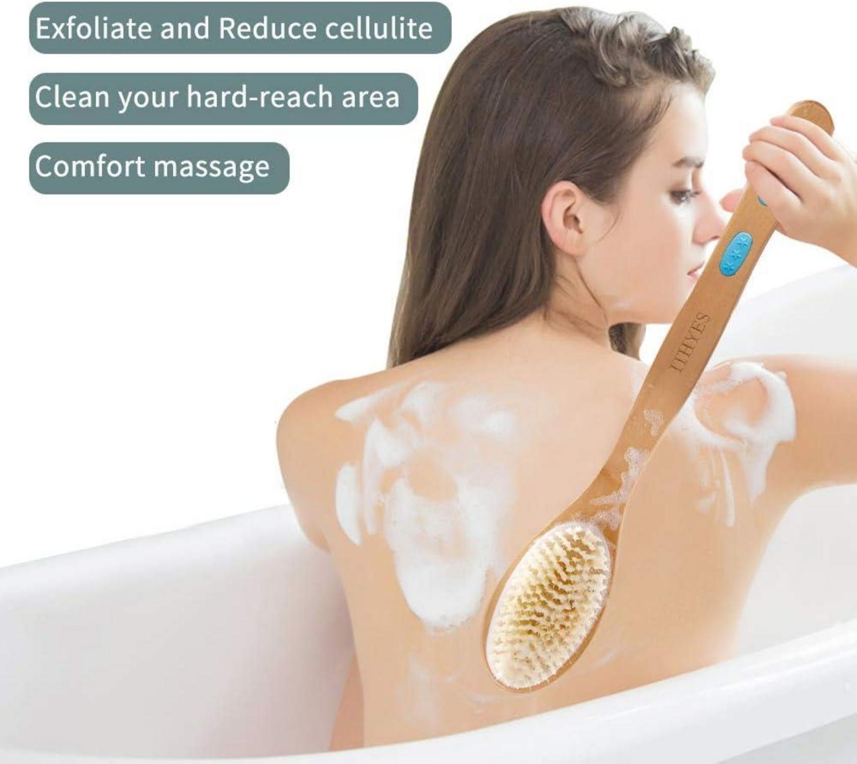 Ithyes Duschbürste Holz Langgriff Naturborsten Massage Peeling