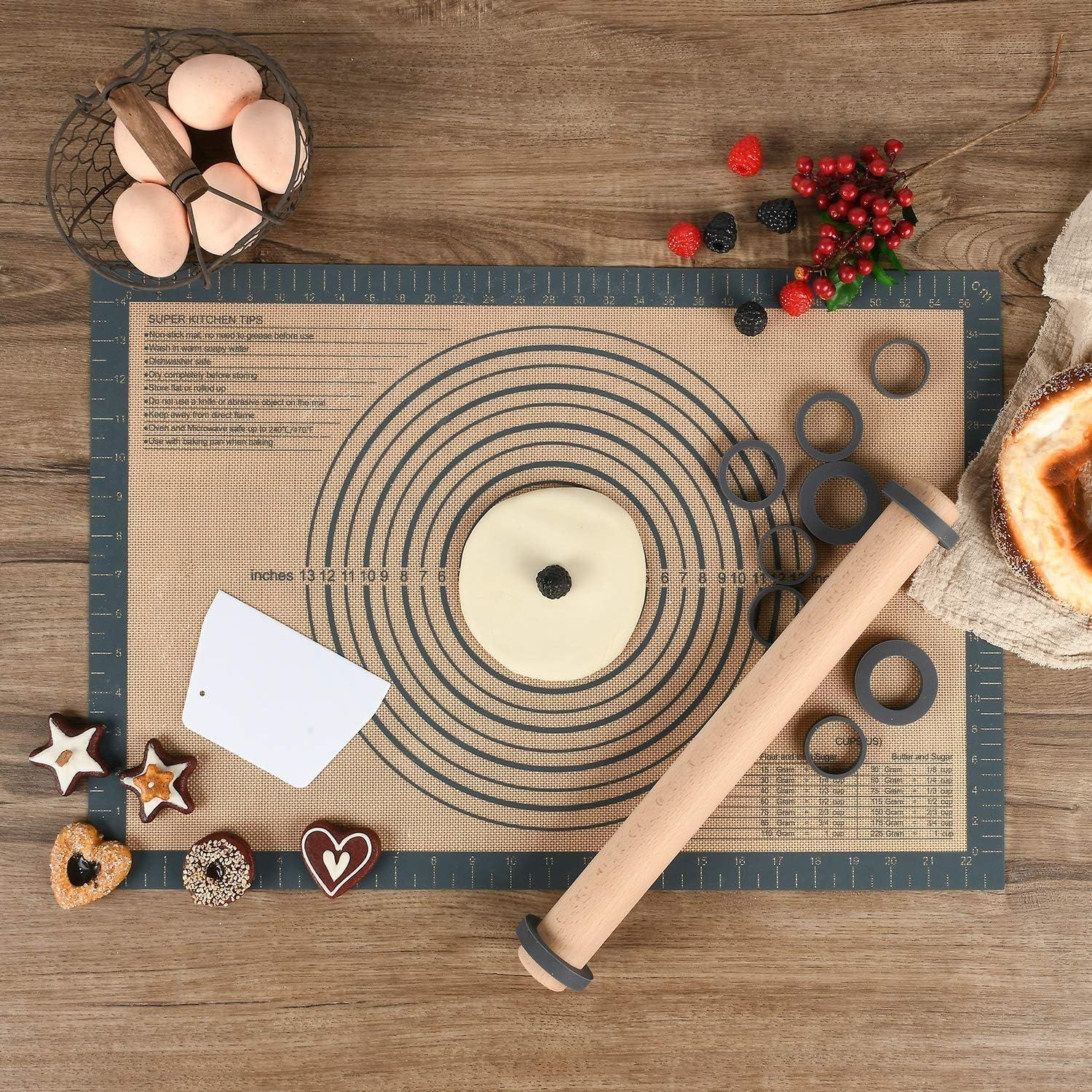 Buchenholz Nudelholz mit Dicken Ringen, Teigroller 40 cm