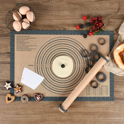 Buchenholz Nudelholz mit Dicken Ringen, Teigroller 40 cm
