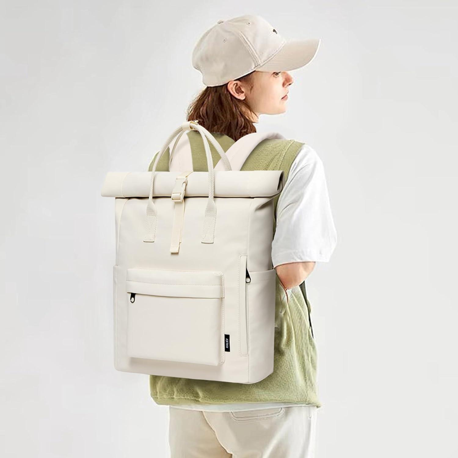 Wasserdichter Laptop Rucksack Rolltop Daypack Beige