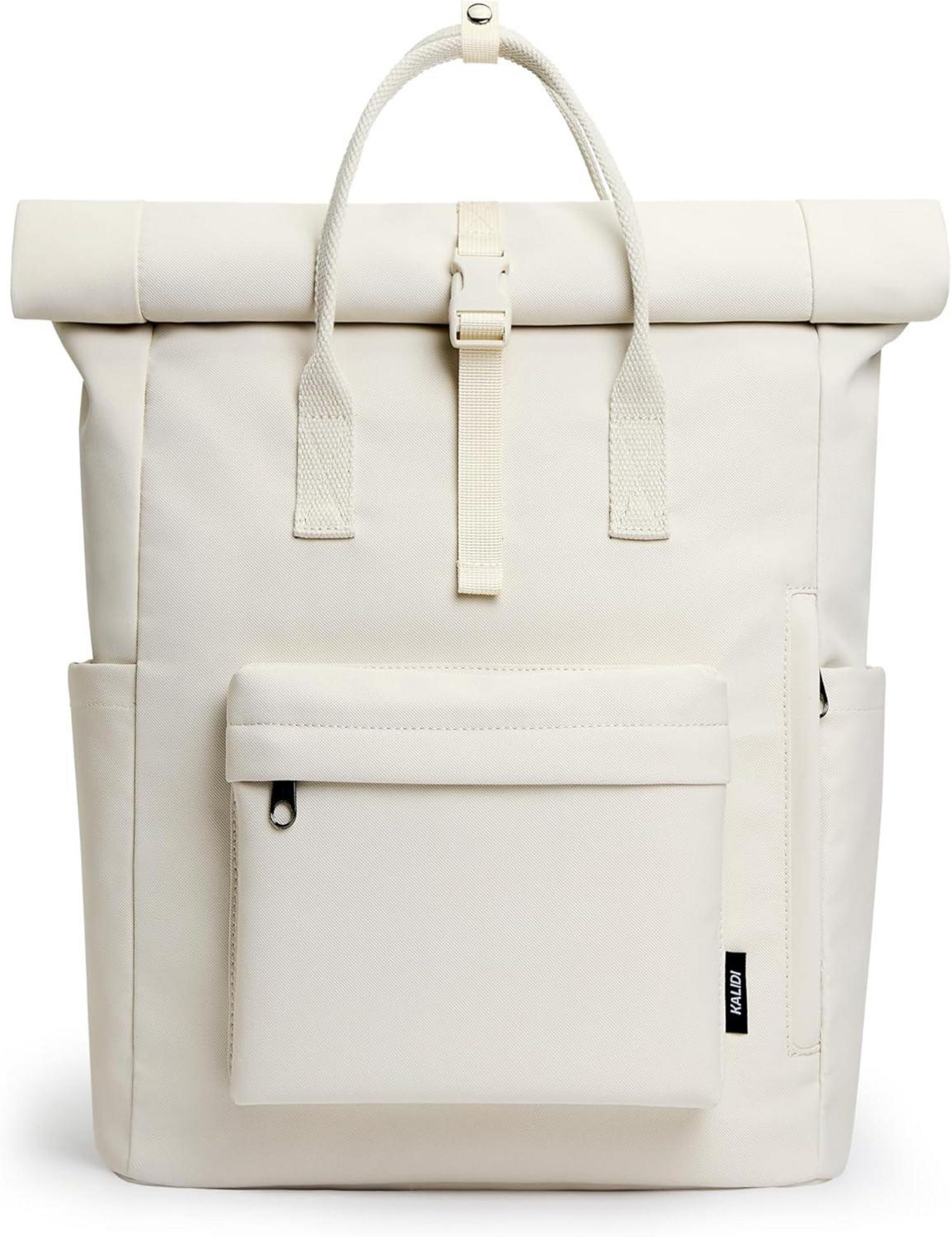 KALIDI Rolltop Rucksack Damen Herren Tagesrucksack Laptopfach Beige