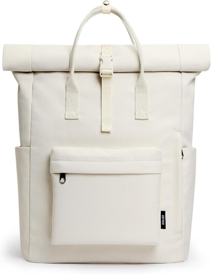 KALIDI Rolltop Rucksack Damen Herren Tagesrucksack Laptopfach Beige