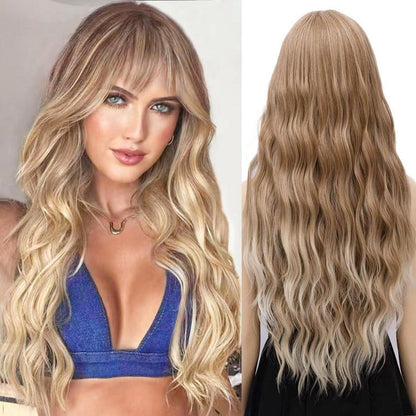 Damenbraune Lockenperücke mit Pony, 28 Zoll, Ombre Braun