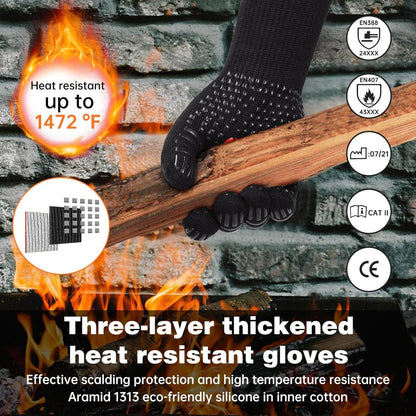 Hitzebeständige Grillhandschuhe 800 Grad für Küche BBQ Schwarz