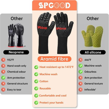 Grillhandschuhe hitzebeständig 800 Grad feuerfest Kochhandschuhe BBQ Schwarz