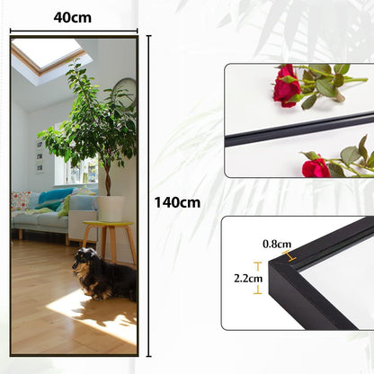 Ganzkörperspiegel 140x40cm – Freistehend, Hängend, Schwarz