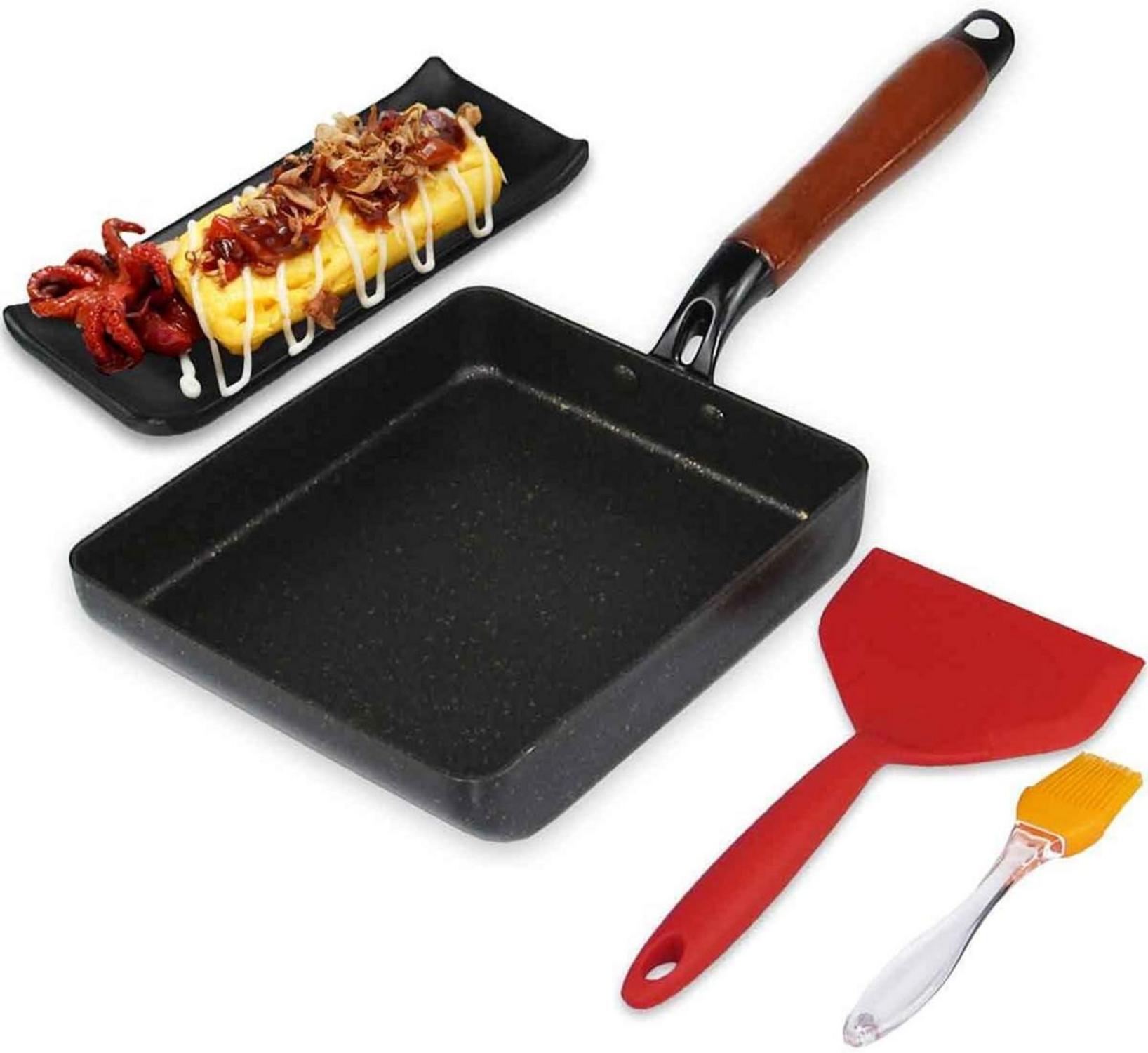 Japanische Omelette-Pfanne mit Silikon-Spatel und Pinsel