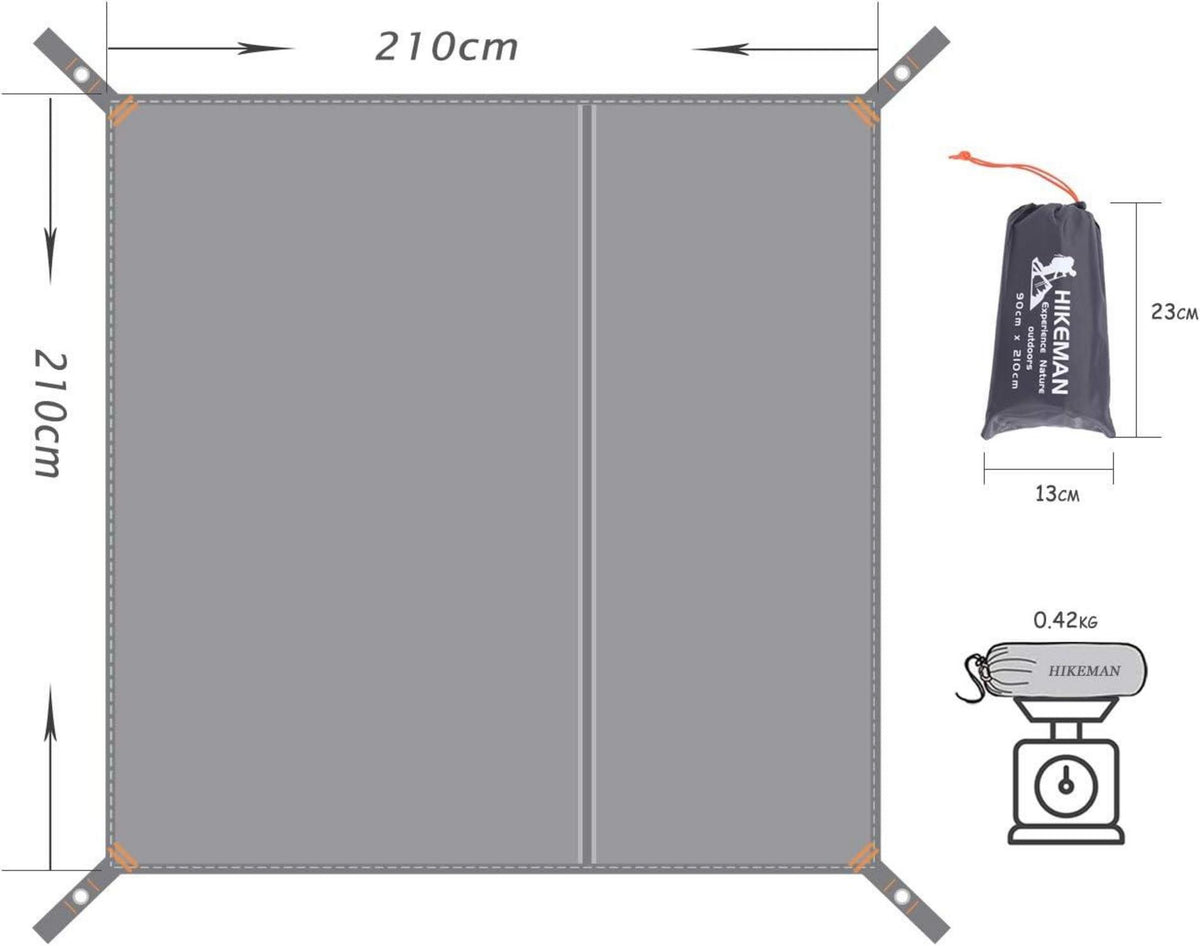 Zeltplane HIKEMAN Wasserdichtes Campingzelt Tarp Grau 210x210cm