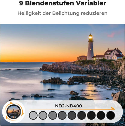 58mm ND Filter Variabler Graufilter ND2-400 mit Objektivdeckel