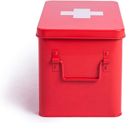 Theo&Cleo Medizin Box Metall Erste Hilfe Koffer XXL Retro Rot 32x19x20cm