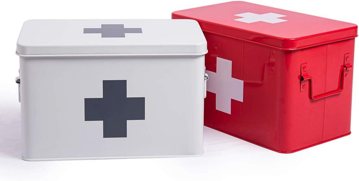 Theo&Cleo Medizin Box Metall Erste Hilfe Koffer XXL Retro Rot 32x19x20cm