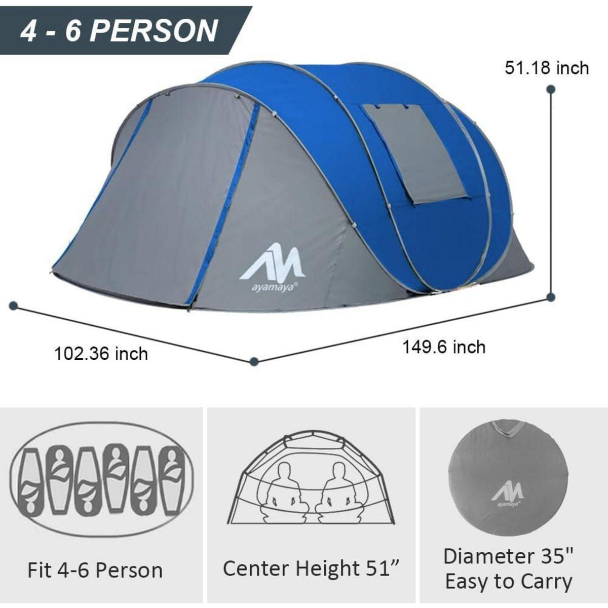 Familienzelt 4-6 Personen, Pop-up, Wasserdicht & Geräumig
