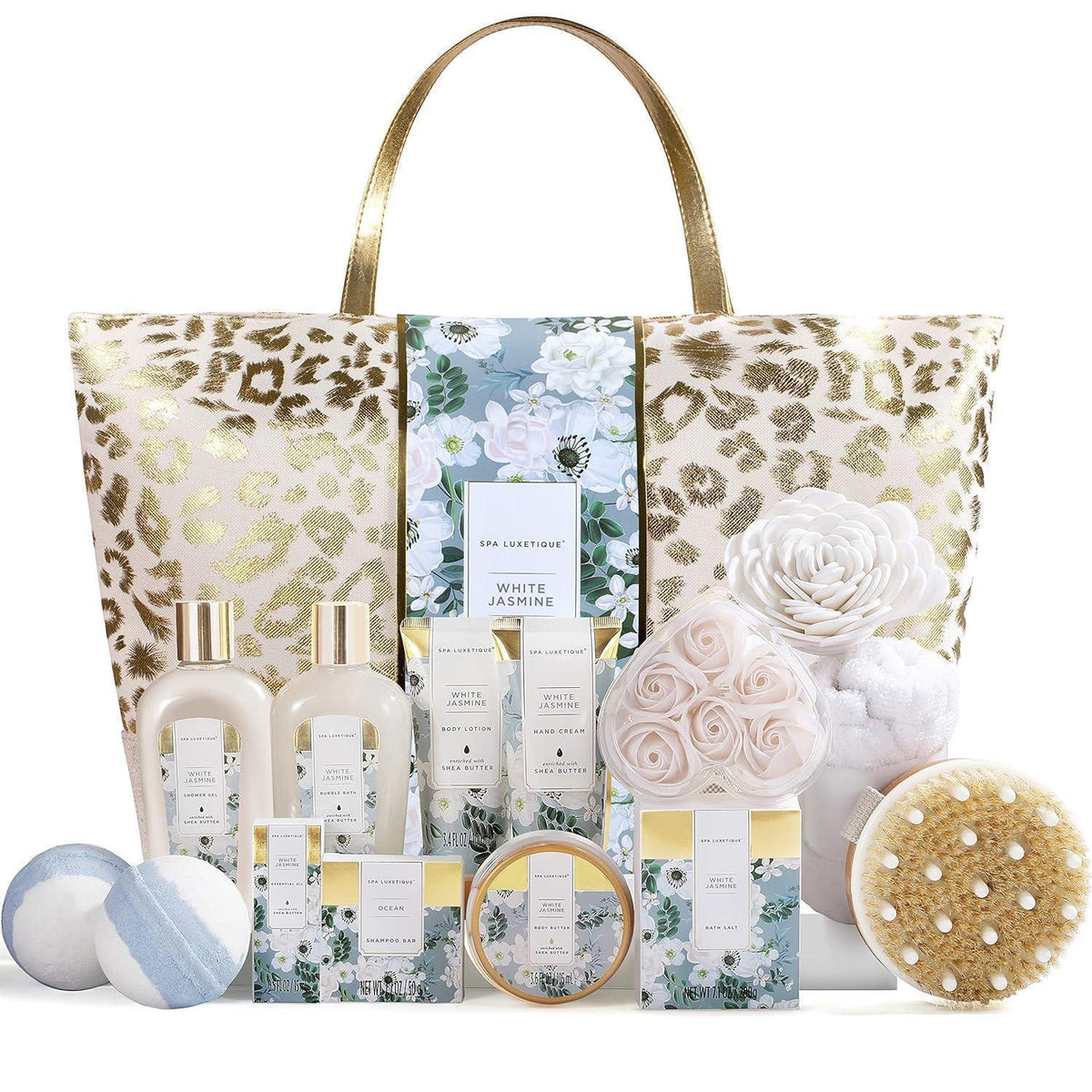 Luxuriöses 15-teiliges Spa Geschenkset mit Jasmin & Handtasche