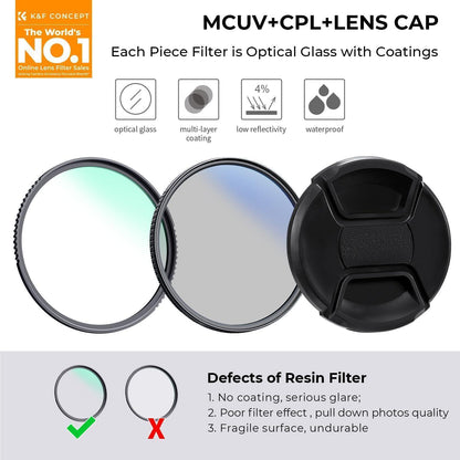 Filterset 72mm: UV, CPL & Objektivdeckel mit Tasche