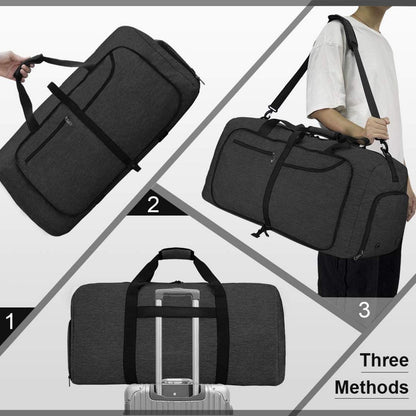 Große faltbare Reisetasche 80L mit Schuhfach Schwarz Herren Damen