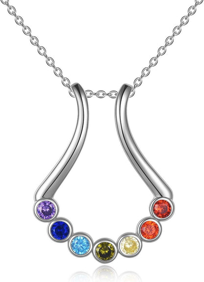 925 Sterling Silber 7 Chakra Anhänger Halskette mit Ringhalter