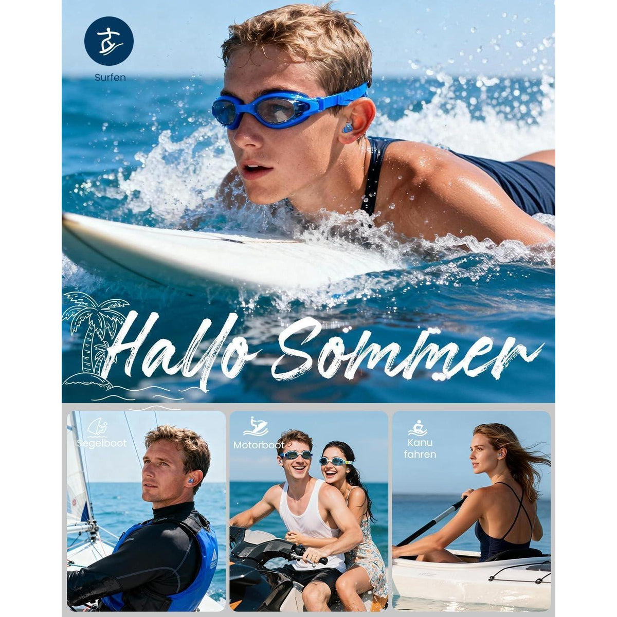 Wasserdichte Schwimm-Ohrstöpsel Set für Erwachsene – Blau