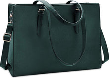 Große Damen Handtasche Schwarz Leder Laptop Umhängetasche 15.6 Zoll