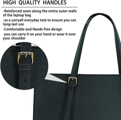 Damen Handtasche Schwarz Leder Shopper Groß Umhängetasche Business 15.6 Zoll