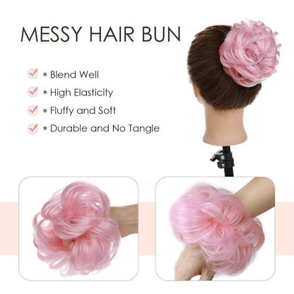 Welliges Haarverlängerung Scrunchie – Hellrosa Dutt Haarteil