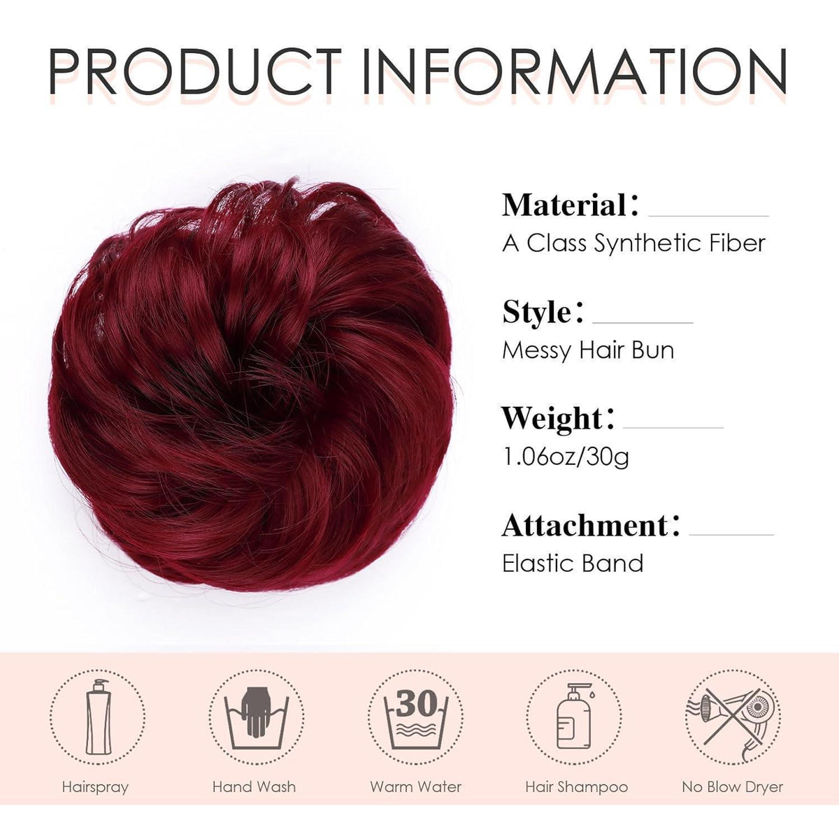 Welliges Haargummi Dutt Burgunderrot – Volumenshaarteil
