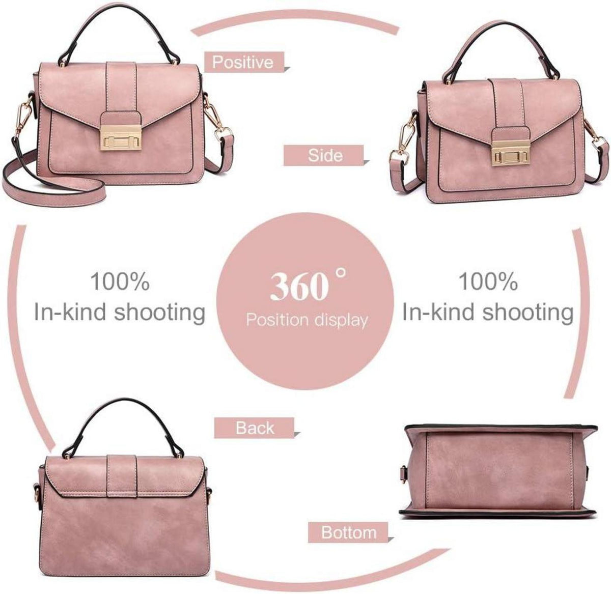 Elegante Damen Handtasche Klein Umhängetasche Sattel-Design Pink