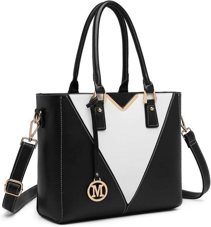 Modische Handtasche Damen Schwarz V-förmiges Design