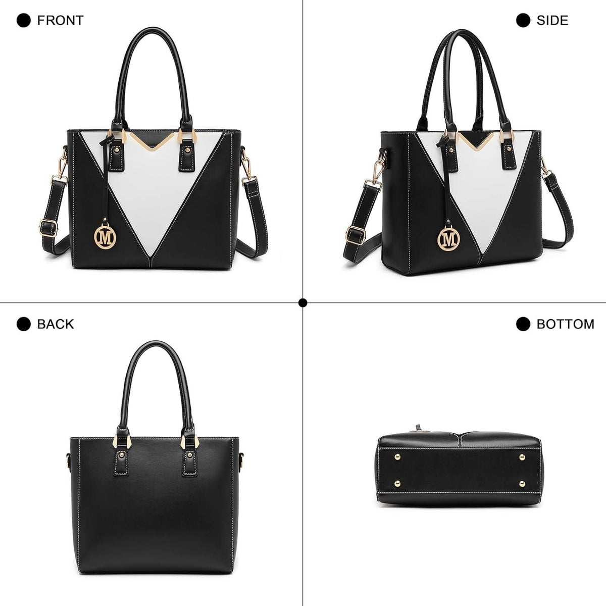Modische Handtasche Damen Schwarz V-förmiges Design