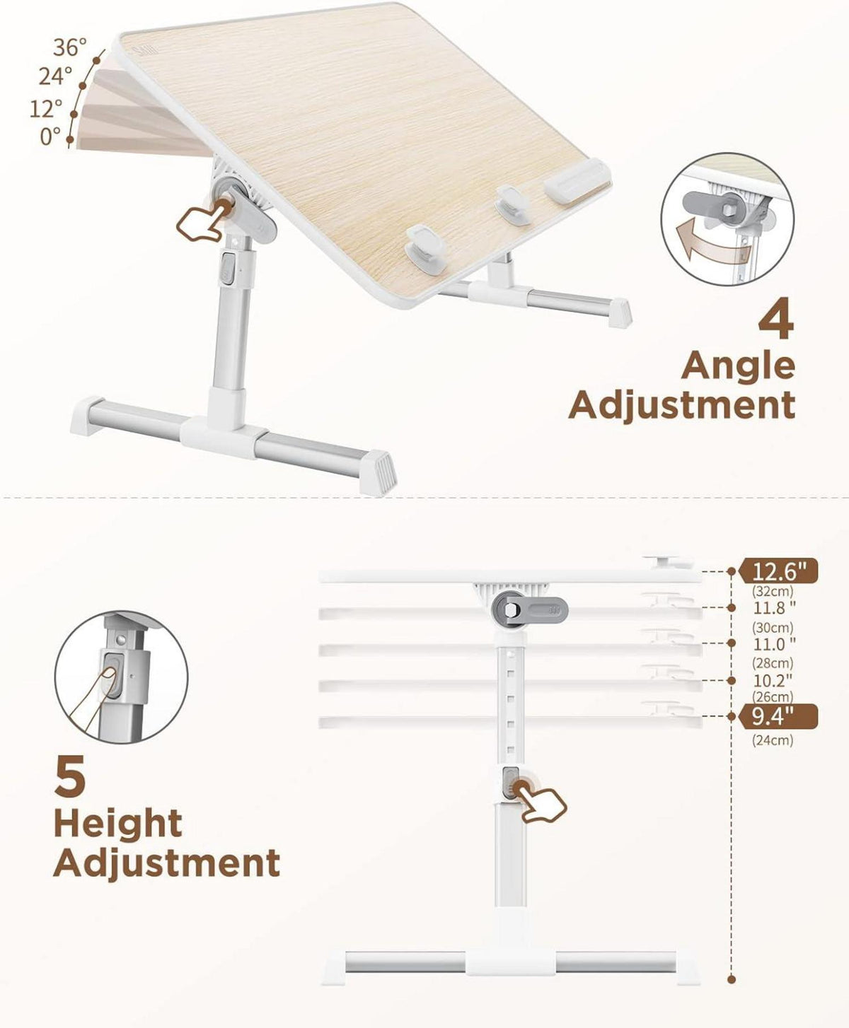 SAIJI Betttisch höhenverstellbar 4 Winkel Lapdesk Sofa Boden Arbeitsstudium Lesen Schreiben Essen