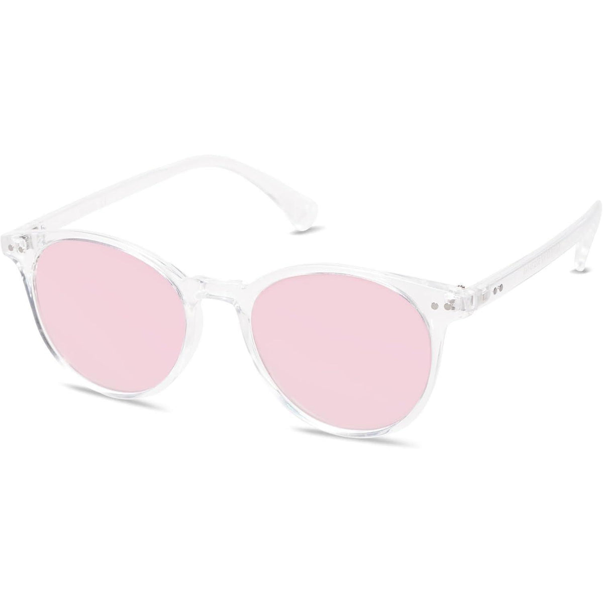 Polarisierte Runde Sonnenbrille Damen Herren UV400 Kristall Rosa Verspiegelt