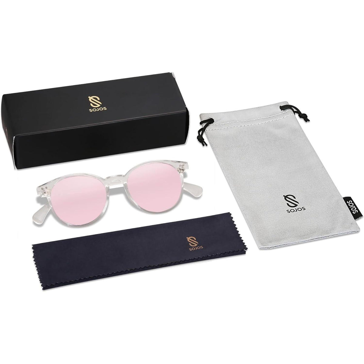 Polarisierte Runde Sonnenbrille Damen Herren UV400 Kristall Rosa Verspiegelt