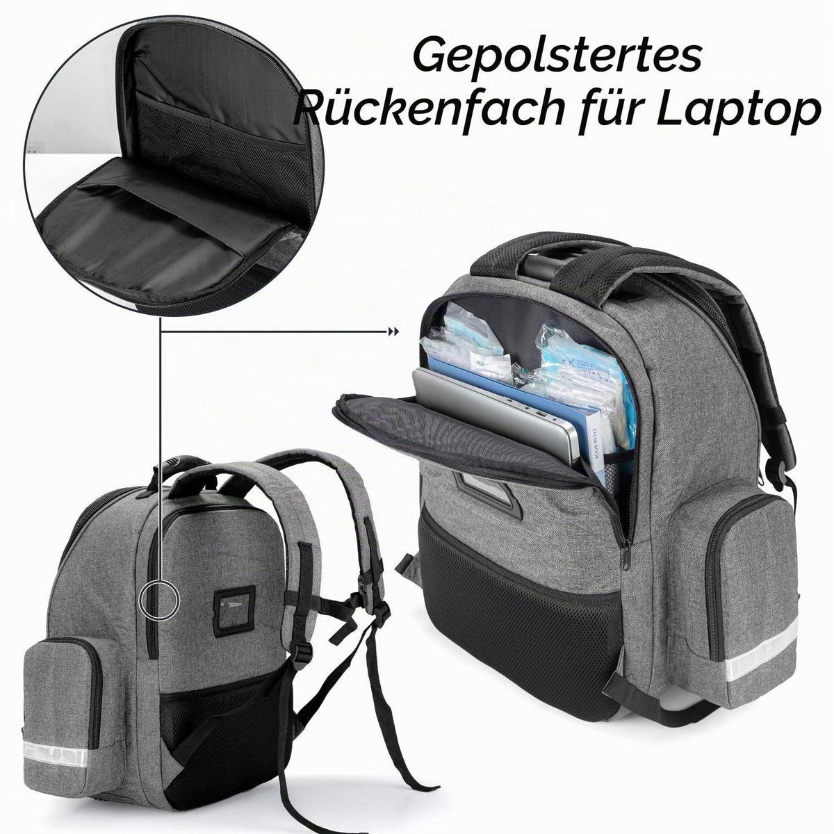Notfallrucksack Grau für Erste Hilfe & Outdoor