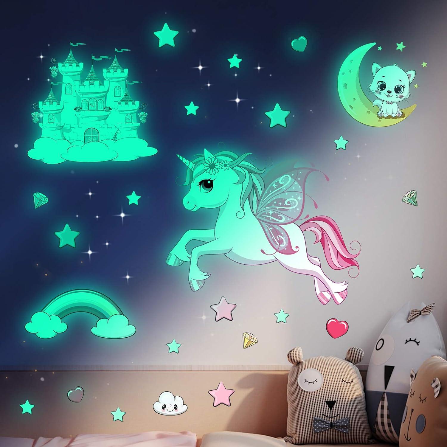 Leuchtsterne Einhorn Wandsticker Mädchen Selbstklebend Kinderzimmer