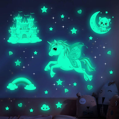 Leuchtsterne Einhorn Wandsticker Mädchen Selbstklebend Kinderzimmer