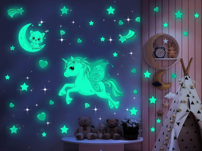 Wandtattoo Mädchen Einhorn Leuchtsterne Leuchtsticker Kinderzimmer