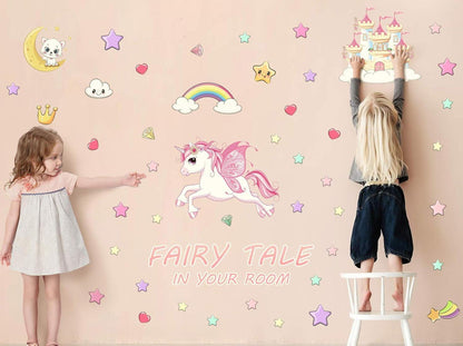 Wandtattoo Mädchen Einhorn Leuchtsterne Leuchtsticker Kinderzimmer